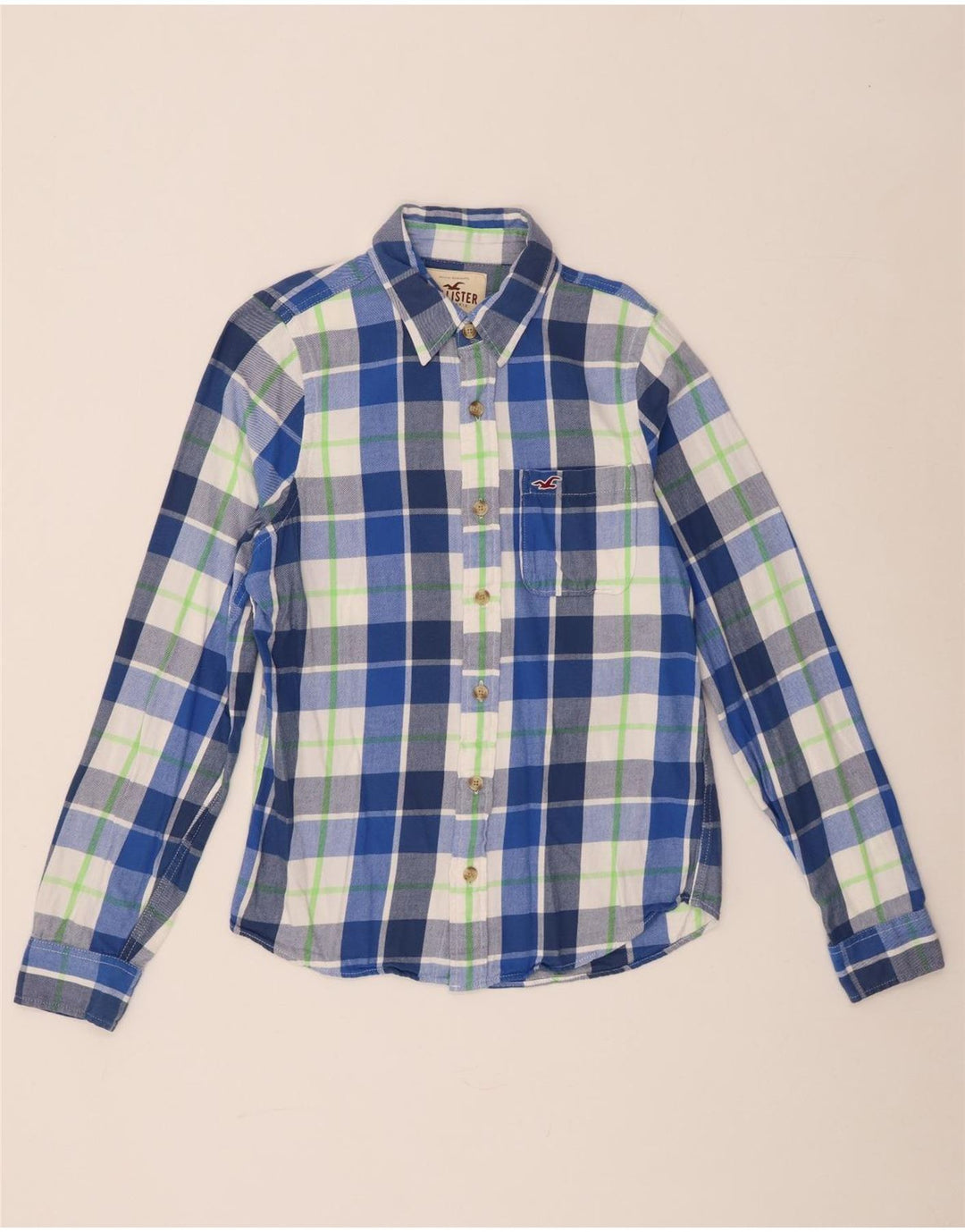 Camisa Hollister Hombre De Franela De Algodón A Cuadros Azul Medio