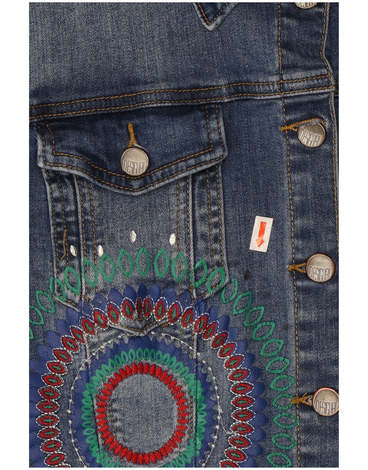 Desigual Chaqueta vaquera corta gráfica para mujer EU 42 Poliéster azul grande