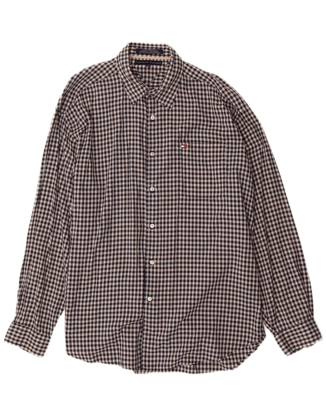 TOMMY HILFIGER Camisa Hombre XL Algodón A Cuadros Negro