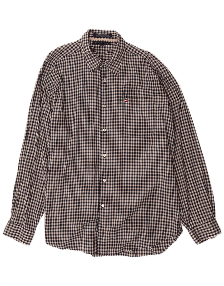 TOMMY HILFIGER Camisa Hombre XL Algodón A Cuadros Negro