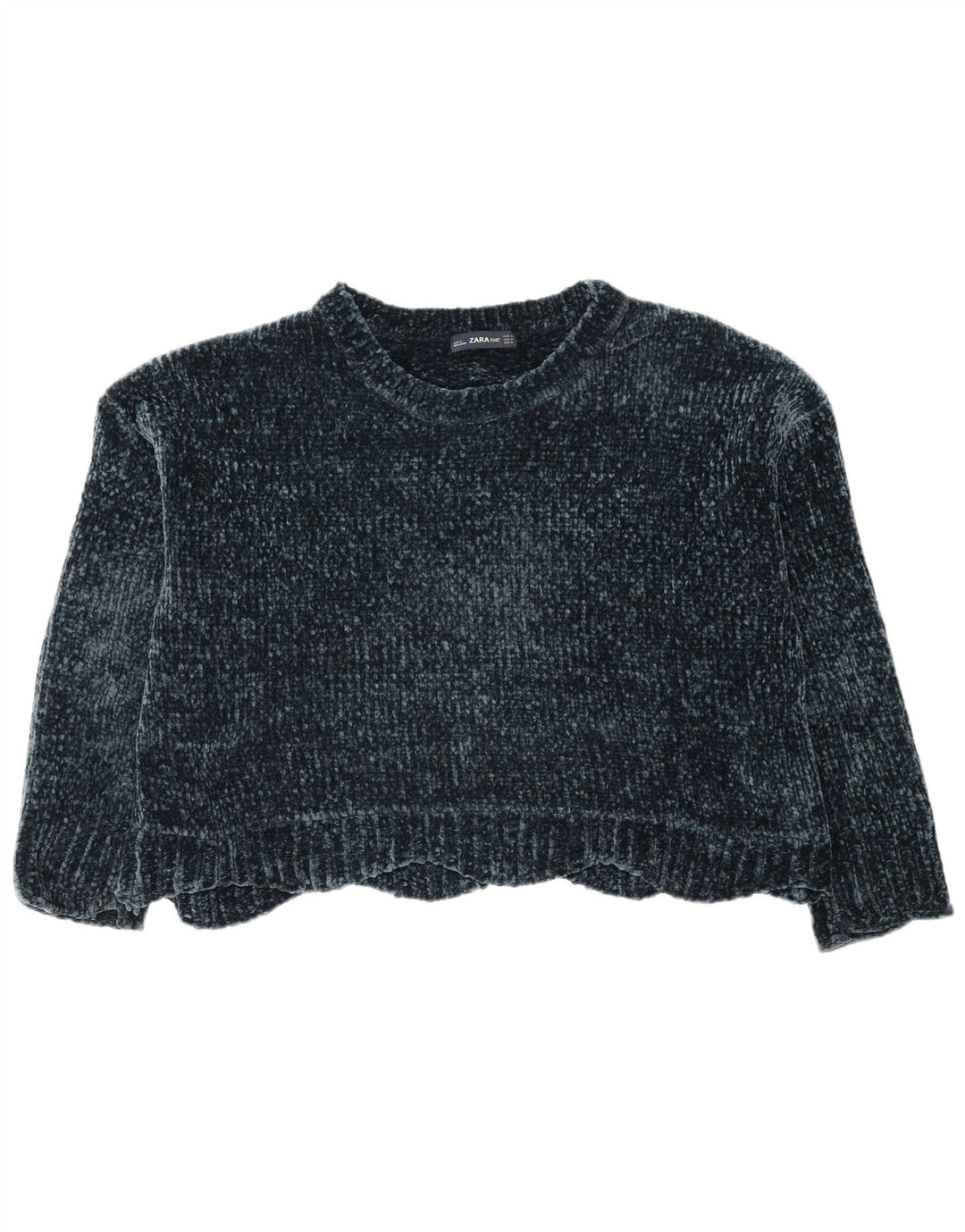 Zara Jersey de cuello redondo extragrande para mujer, talla 44, talla mediana, azul marino