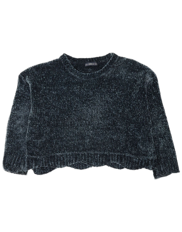 Zara Jersey de cuello redondo extragrande para mujer, talla 44, talla mediana, azul marino