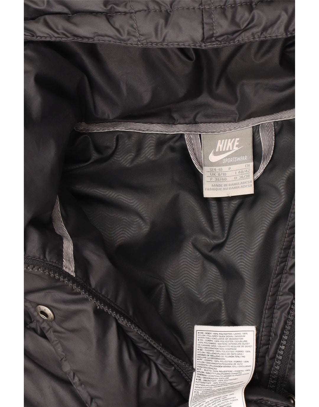 Nike Chaqueta acolchada con capucha para mujer UK 8/10 Small Negro Poliéster