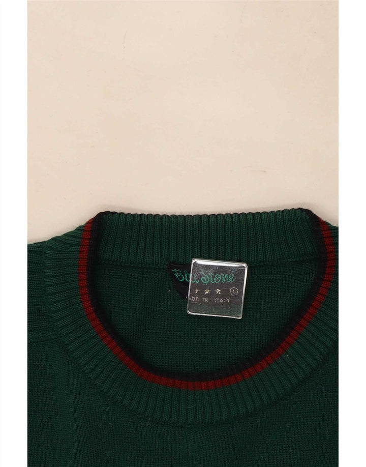 Vintage hombres gráfico cuello redondo jersey suéter grande verde