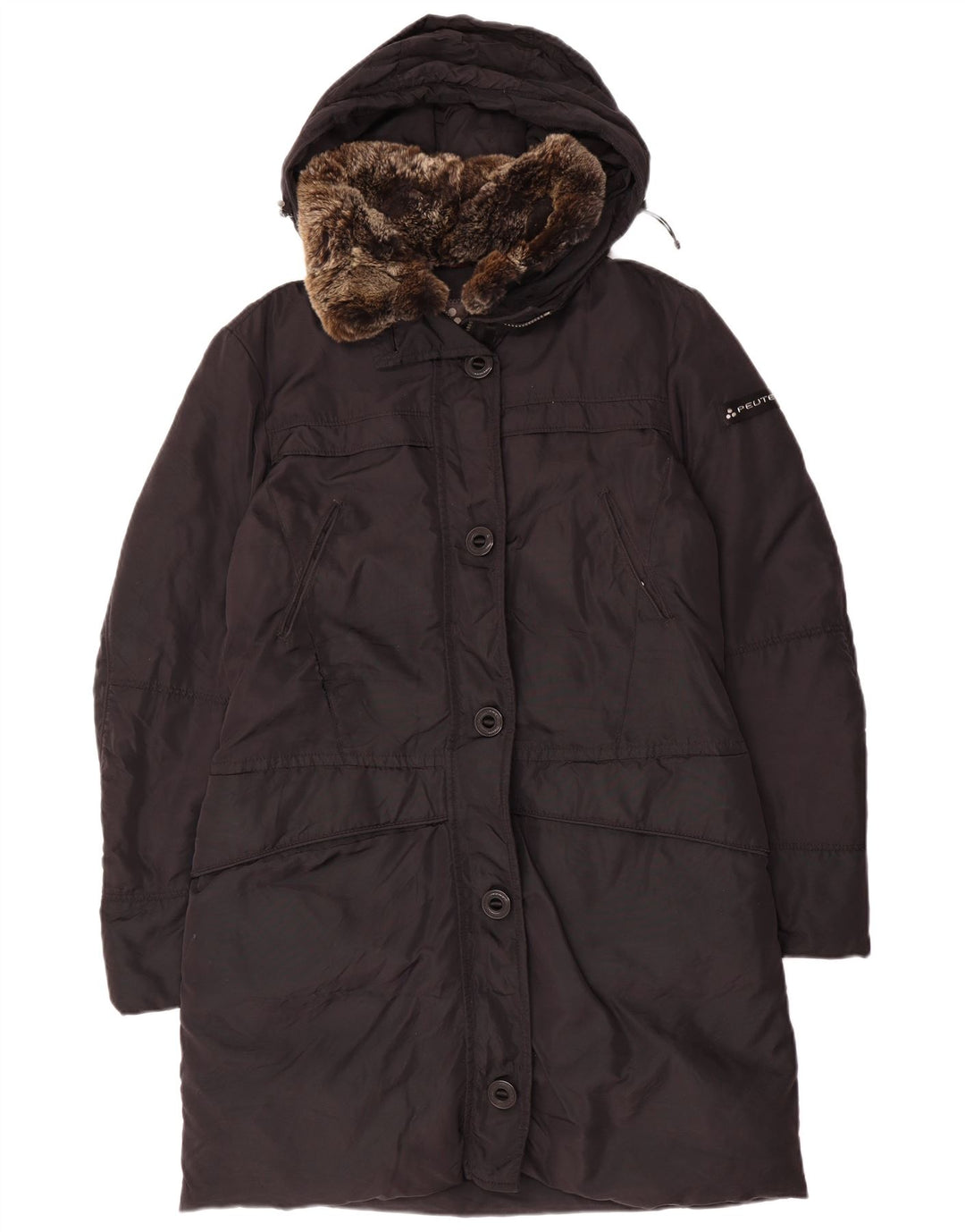 PEUTEREY Abrigo acolchado con capucha para mujer IT 46 Large Poliamida negra