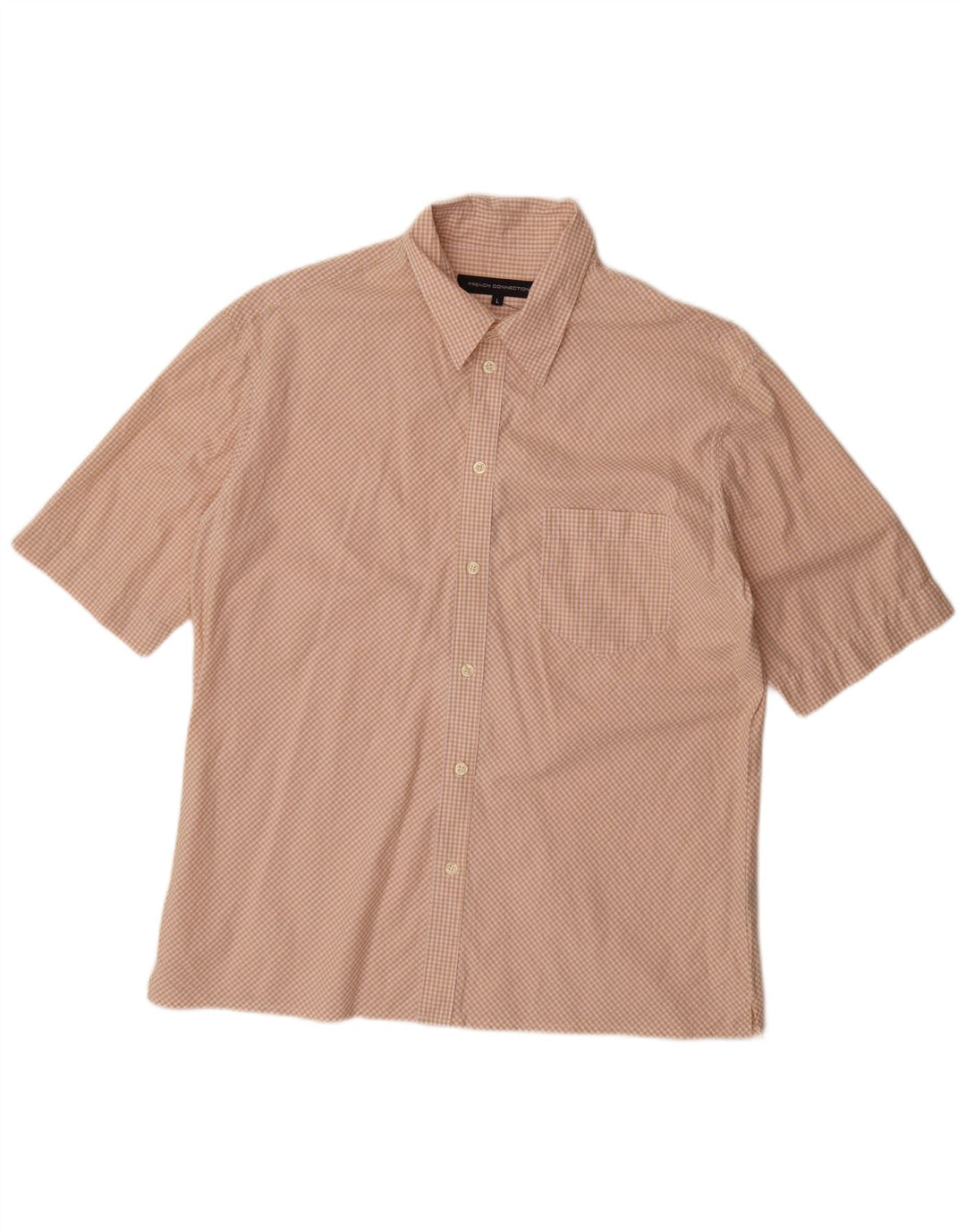FRENCH CONNECTION Camisa de manga corta para hombre de algodón a cuadros beige grande