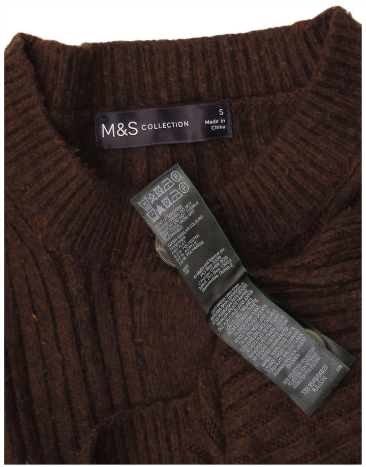Marks & Spencer Suéter tipo cárdigan corto para mujer UK 10 Small Marrón Poliéster