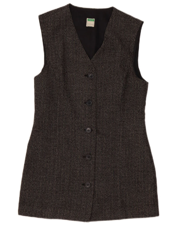 BENETTON Chaqueta tipo blazer larga para mujer UK 10 Small Grey Pinstripe