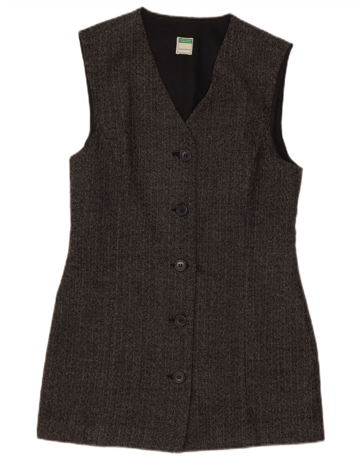 BENETTON Chaqueta tipo blazer larga para mujer UK 10 Small Grey Pinstripe