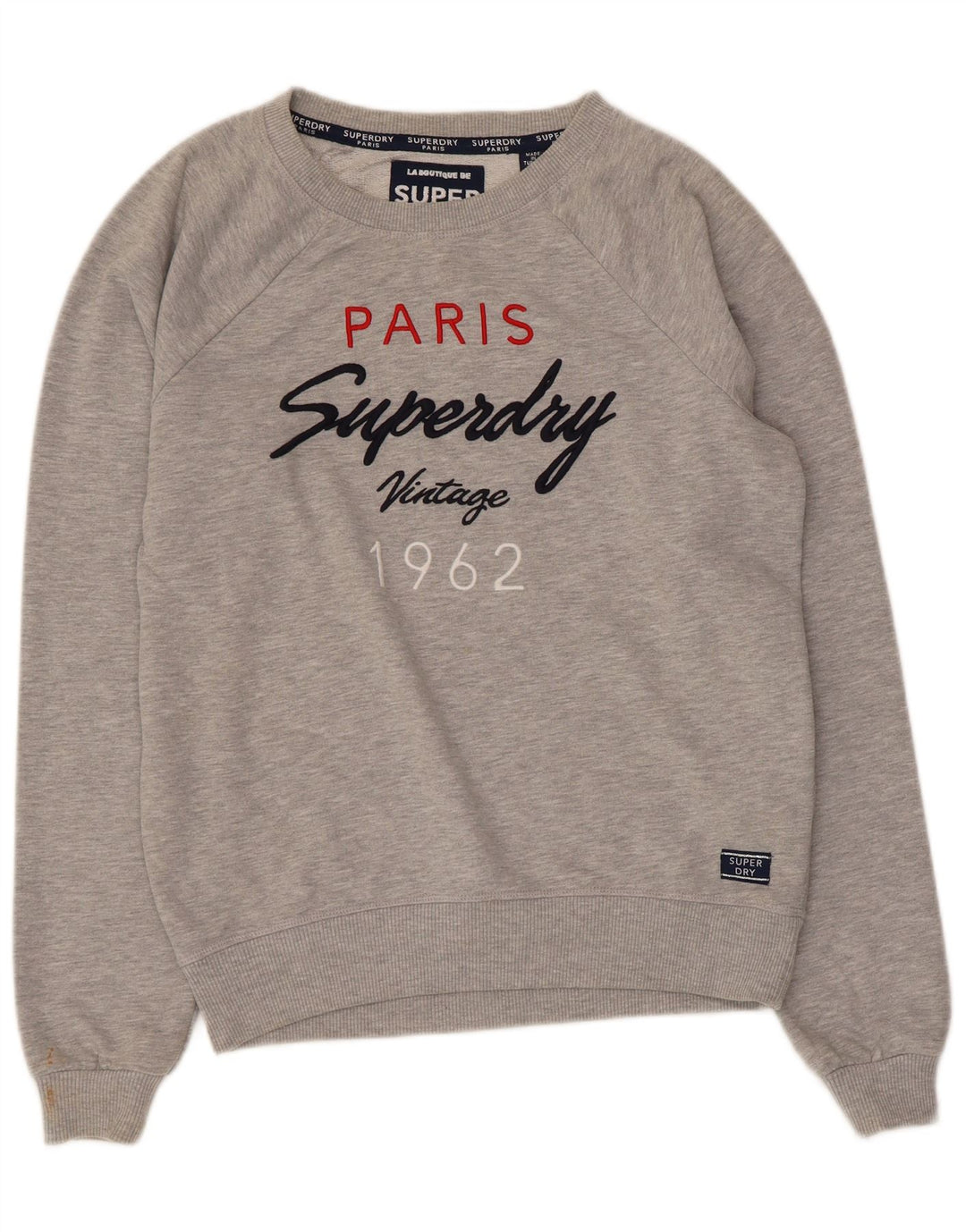 Superdry Mujer Sudadera Gráfica Jumper UK 10 Small Gris Moteado