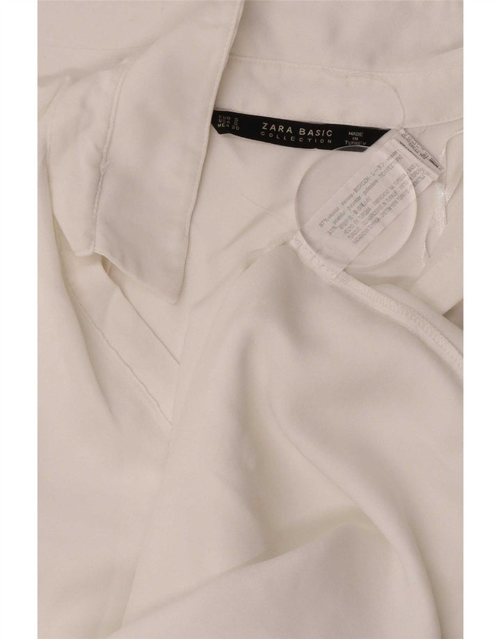 Zara Mujer Blusa Camisa UK 10 Small Viscosa Blanca