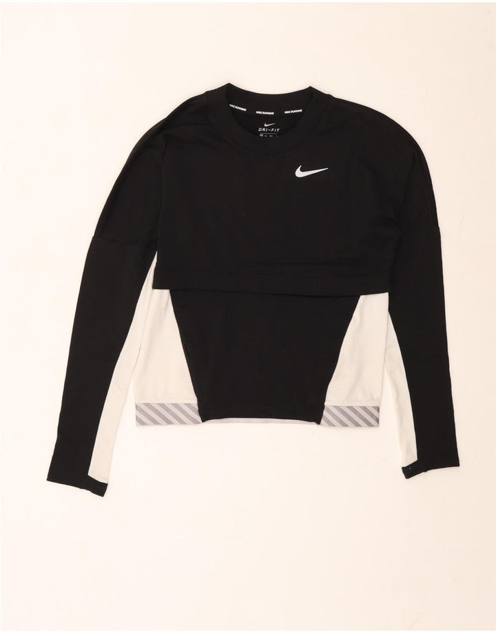 Nike Camiseta de running para mujer de manga larga UK 6 XS Negro Colorblock Poliéster