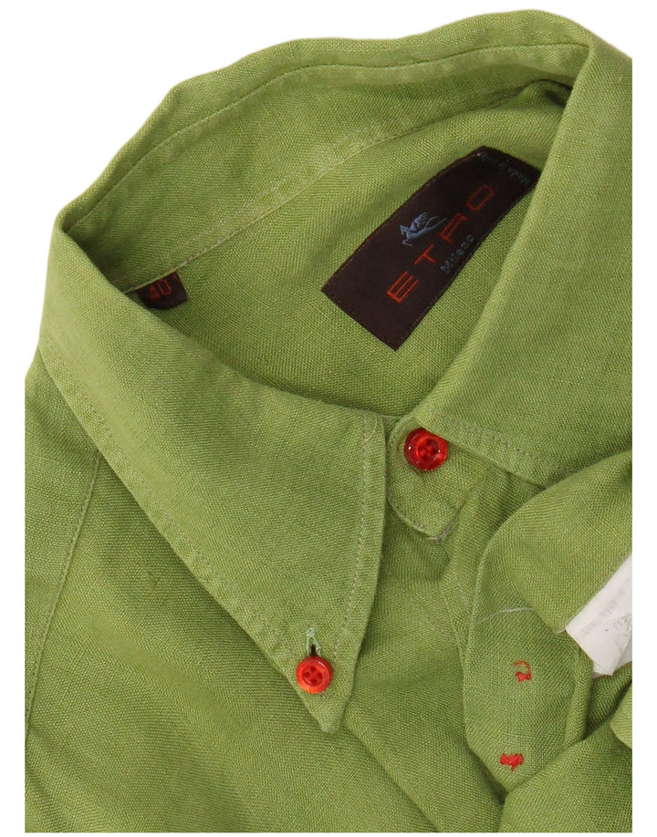 Camisa Etro Hombre Talla 40 Mediana Lino Verde