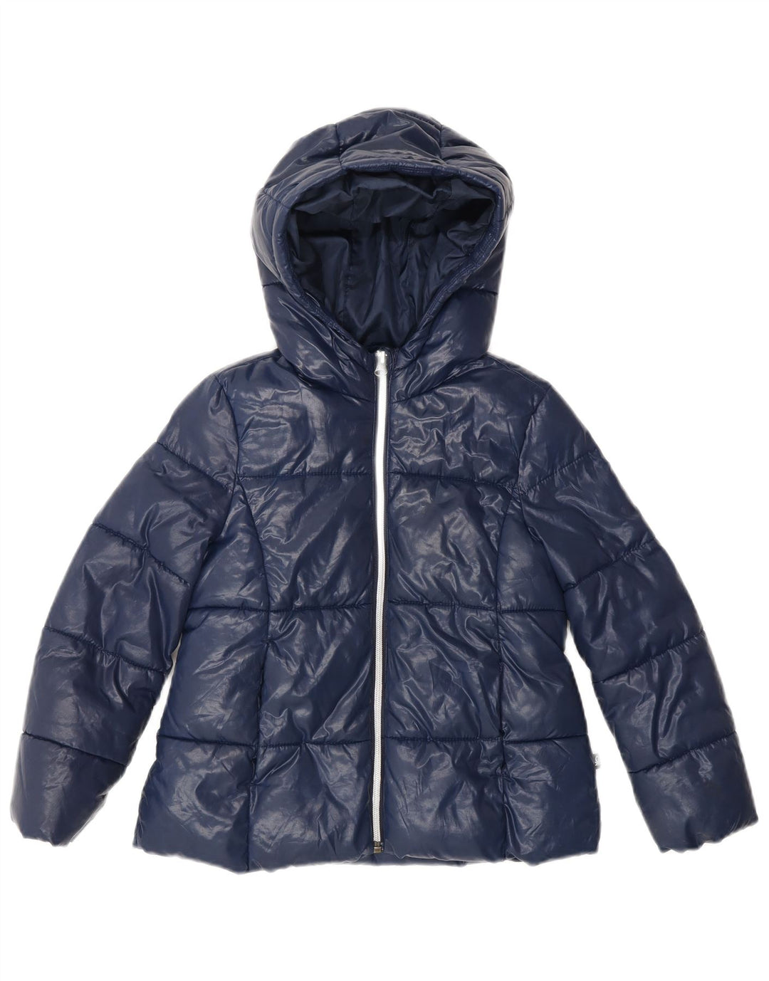 BENETTON Chaqueta Acolchada con Capucha Niña 6-7 Años Small Azul Marino Poliéster