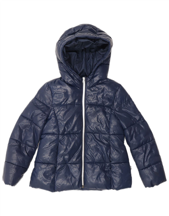 BENETTON Chaqueta Acolchada con Capucha Niña 6-7 Años Small Azul Marino Poliéster