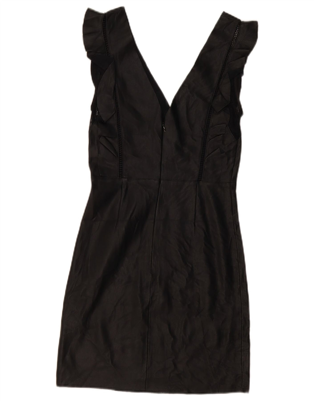 ZARA Mujer Vestido tubo de cuero sin mangas UK 4 XS Negro