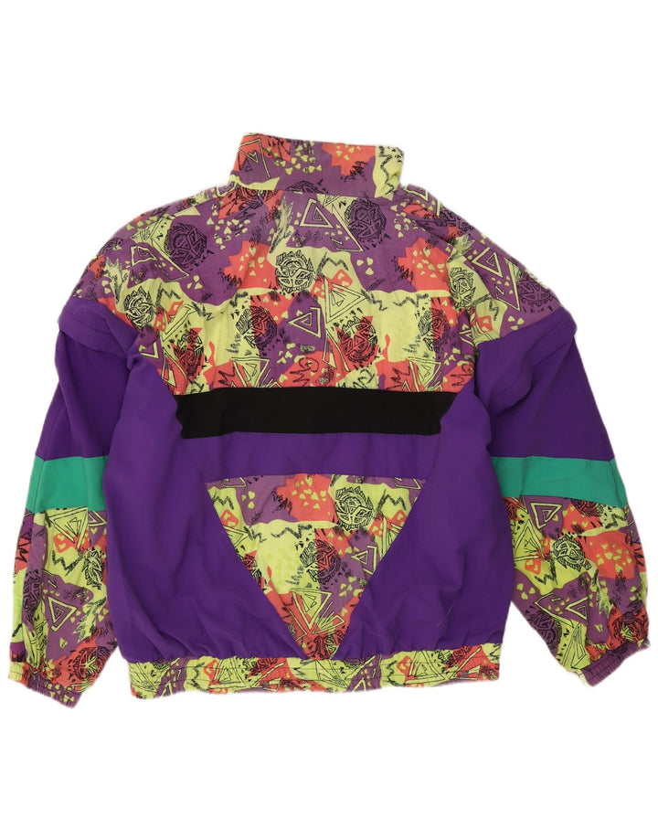 Vintage mujer chándal top chaqueta Reino Unido 16 grande multicolor geométrico