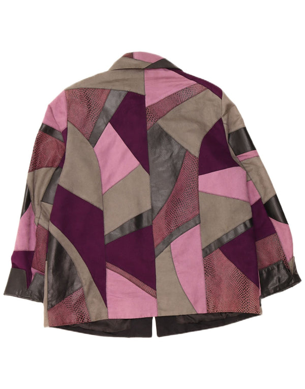 Vintage mujer chaqueta de cuero Reino Unido 18 XL multicolor patchwork cuero