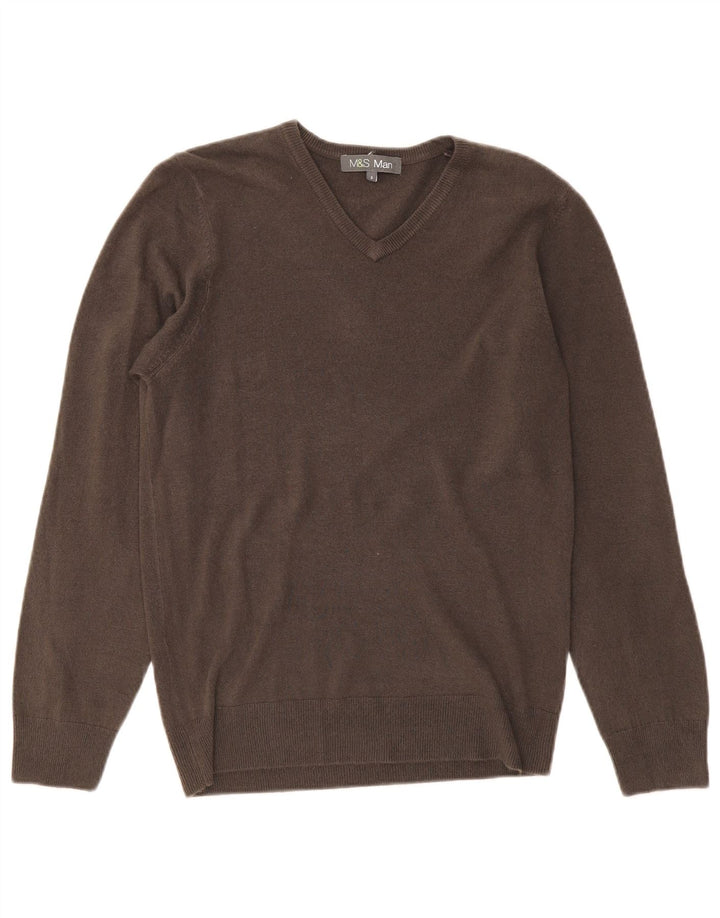MARKS & SPENCER Suéter con cuello en V para hombre Pequeño Acrílico gris