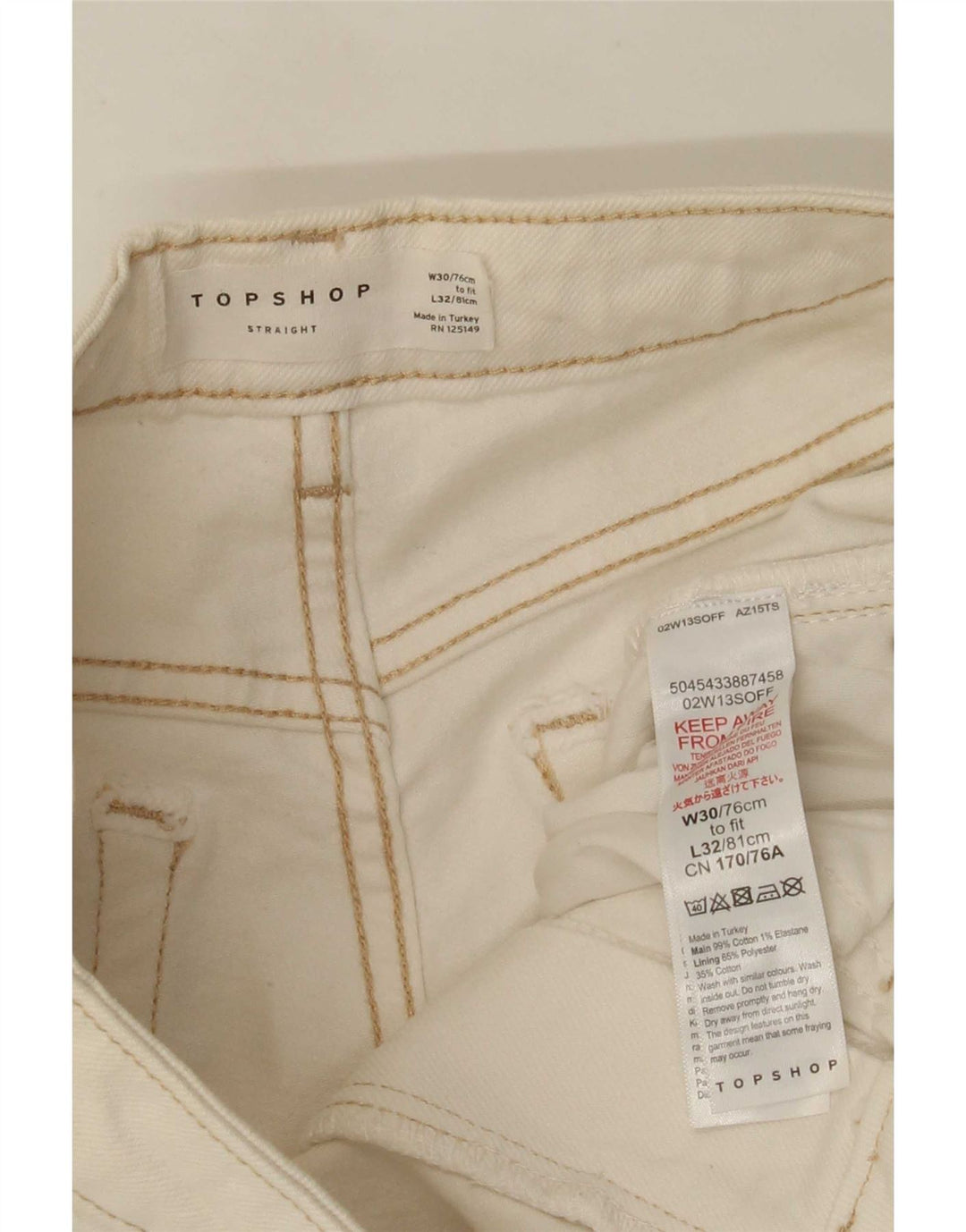 Vaqueros rectos para mujer Topshop W30 L26 Algodón blanco