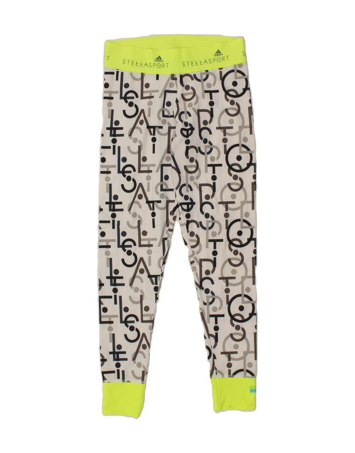 ADIDAS Womens Graphic Leggings UK 8/10 Small  Grey Polyester Vintage Adidas and Second-Hand Adidas from Messina Hembry 