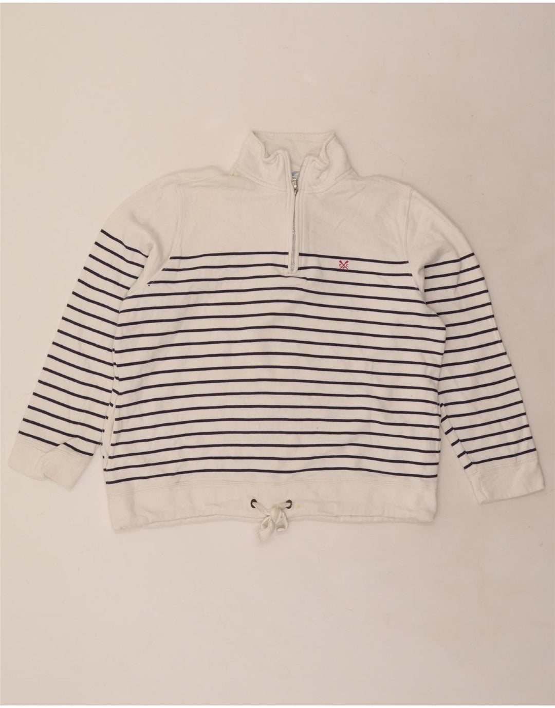 CREW CLOTHING Sudadera con cuello y cremallera para mujer, talla 40, talla grande, color blanco a rayas