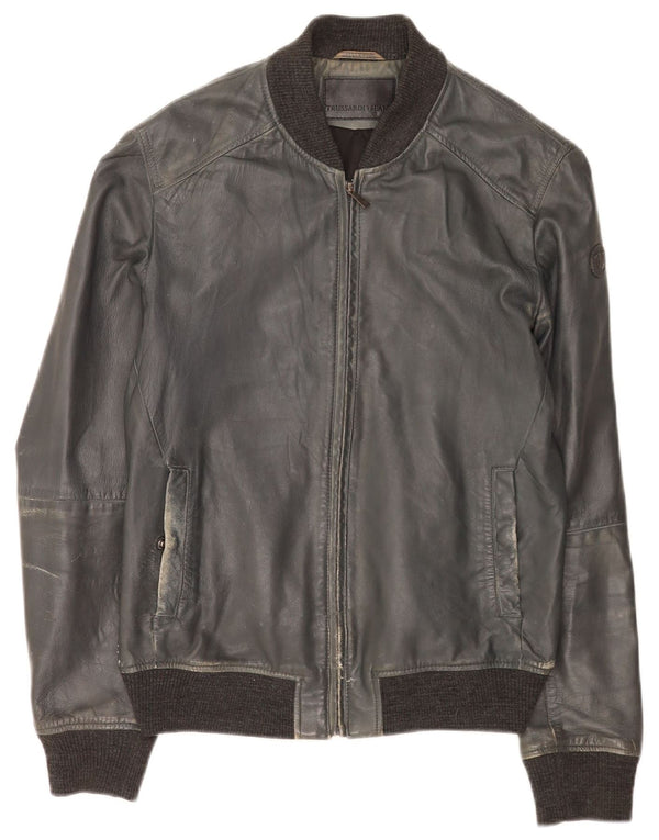 Cazadora Bomber de Piel Mujer Trussardi Jeans IT 50 XL Azul Marino