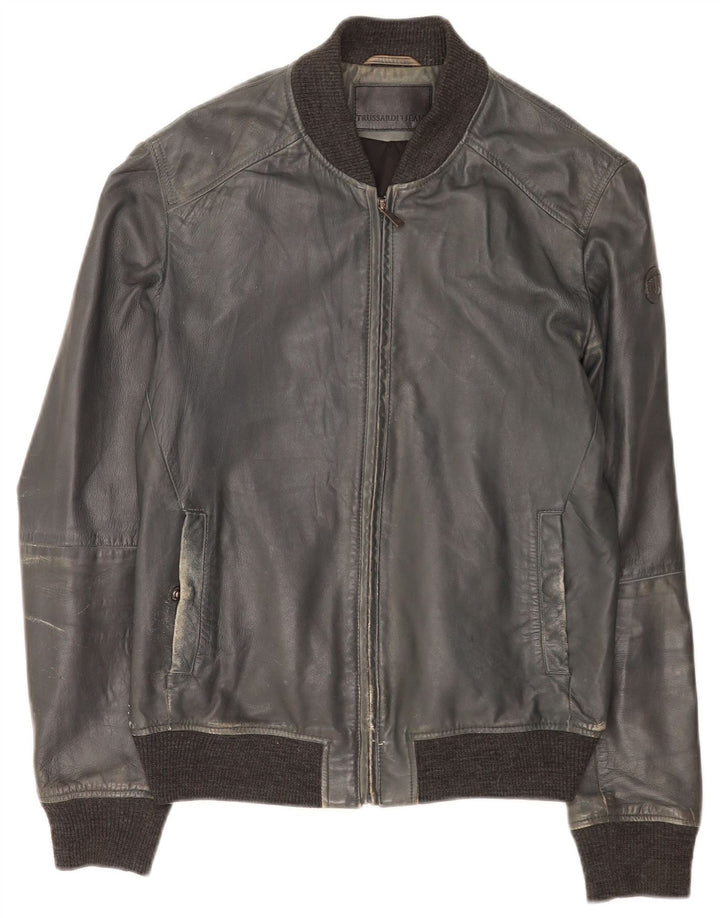 Cazadora Bomber de Piel Mujer Trussardi Jeans IT 50 XL Azul Marino