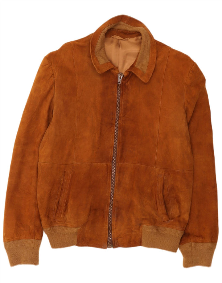Vintage hombres gamuza bomber chaqueta IT 52 XL marrón