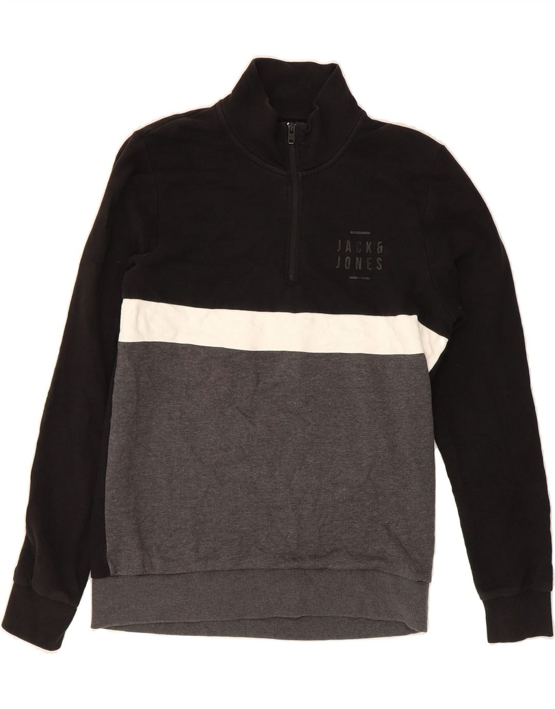 JACK & JONES Mens Graphic Sweatshirt Jumper Medium Black Colourblock Vintage Jack & Jones and Second-Hand Jack & Jones from Messina Hembry 