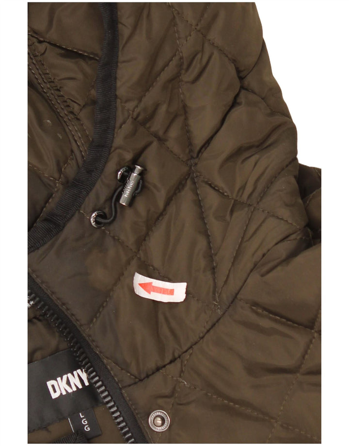 Dkny Abrigo acolchado con capucha para mujer UK 46 Poliéster caqui grande