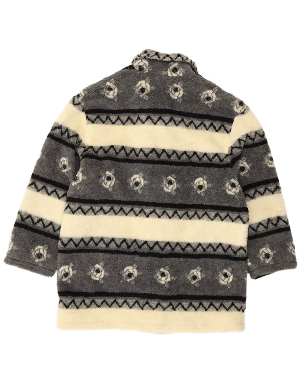 VINTAGE Mujer Sherpa Cortavientos Abrigo Reino Unido 20/22 2XL Beige Rayas