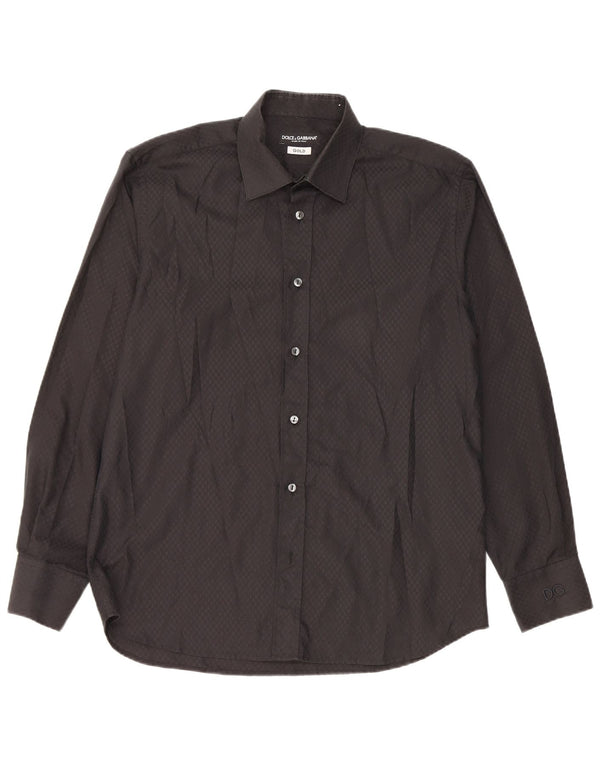Dolce & Gabbana Camisa Hombre Talla 41 16 Grande Algodón Geométrico Negro