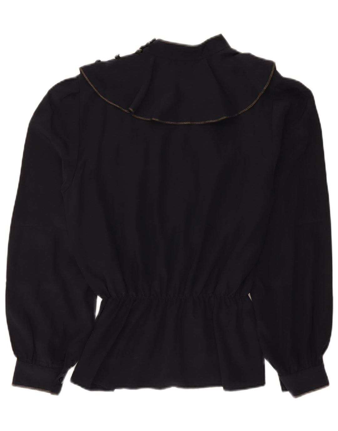 Vintage mujer manga larga blusa Top Reino Unido 14 medio azul marino floral