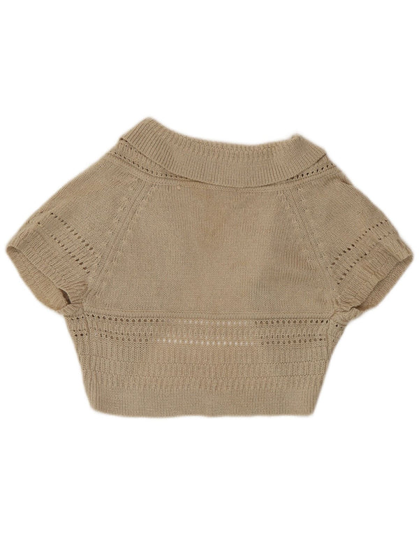 Zara Mujer Manga Corta Bolero Cardigan Suéter UK 42 Medio Beige Acrílico
