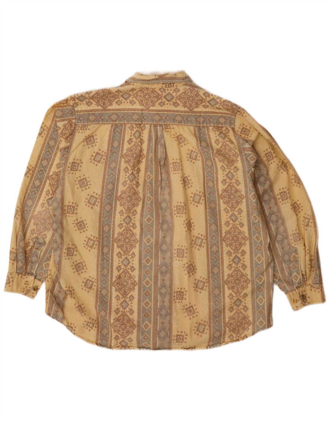 VINTAGE Camisa para hombre Tamaño 15 1/2 16 39/40 Algodón geométrico beige medio