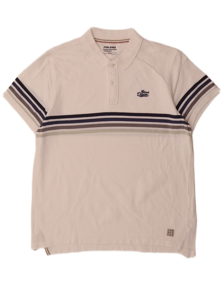 Blend Polo para hombre de algodón a rayas blancas grandes