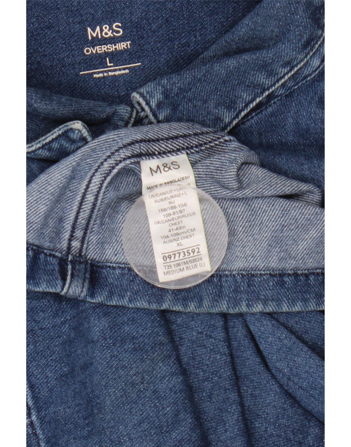 Marks & Spencer Hombre Sobrecamisa Camisa Vaquera Grande Azul Algodón Clásico