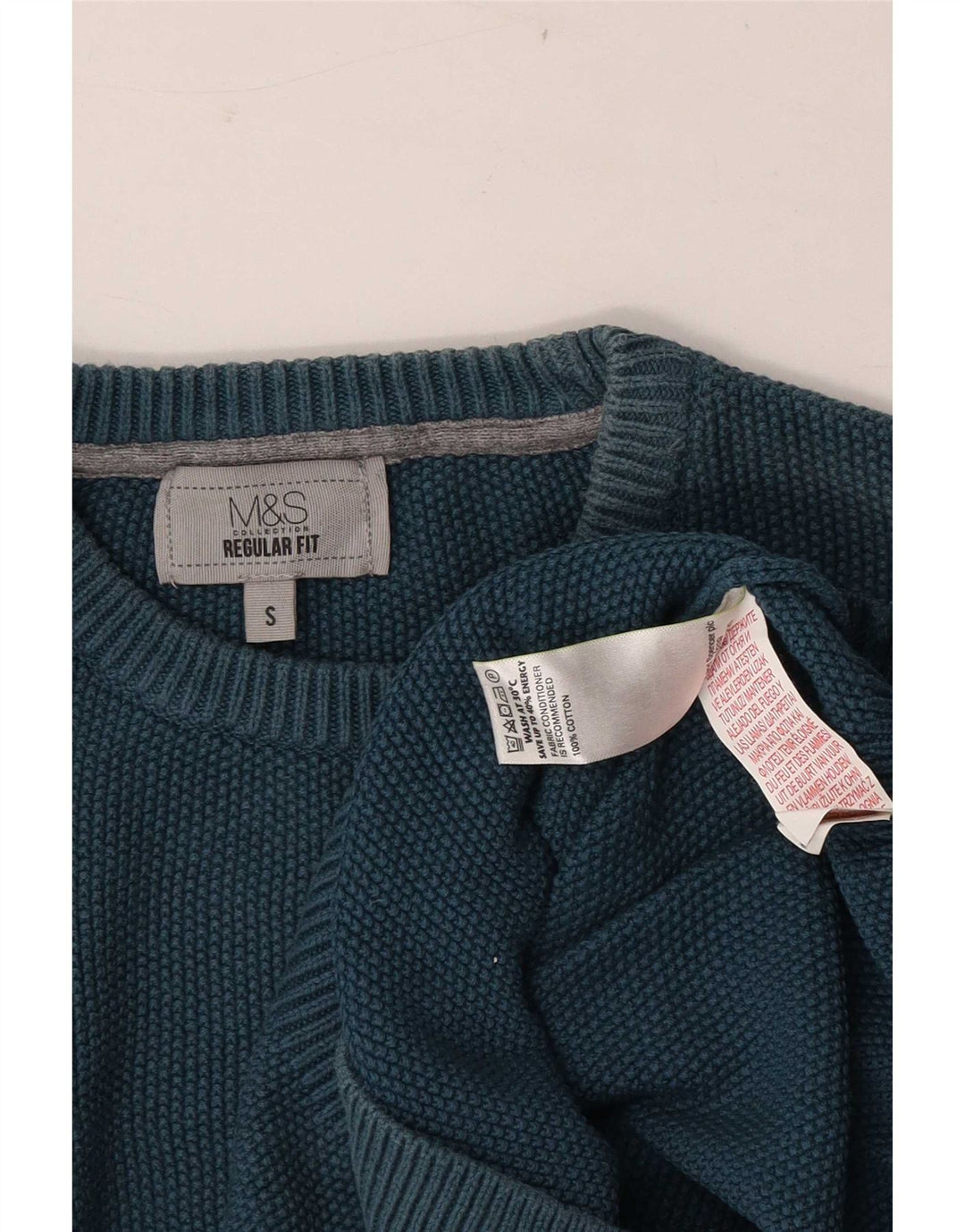 Marks & Spencer Suéter Regular Fit con Cuello Redondo para Hombre Algodón Azul Pequeño