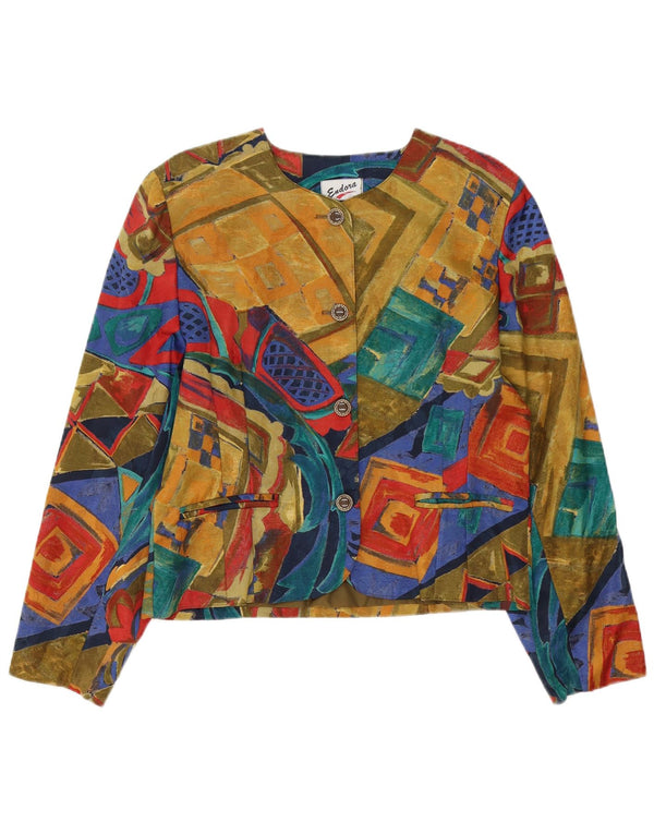 Endora Chaqueta Blazer de 4 Botones para Mujer UK 40 Grande Multicolor Geométrico