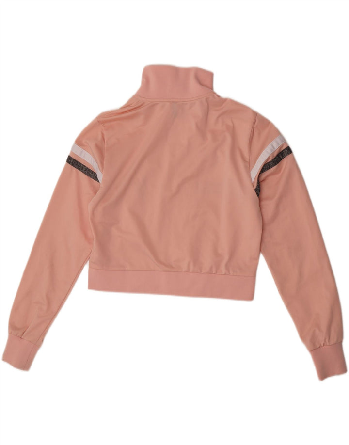Ellesse Mujer Crop Chándal Top Chaqueta UK 10 Pequeño Poliéster A Rayas Rosa
