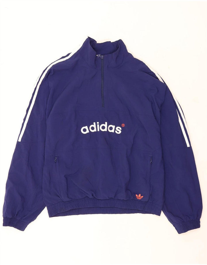 Adidas Hombre Suelto Ajuste Gráfico Cremallera Cuello Jersey Chándal Top Azul Medio