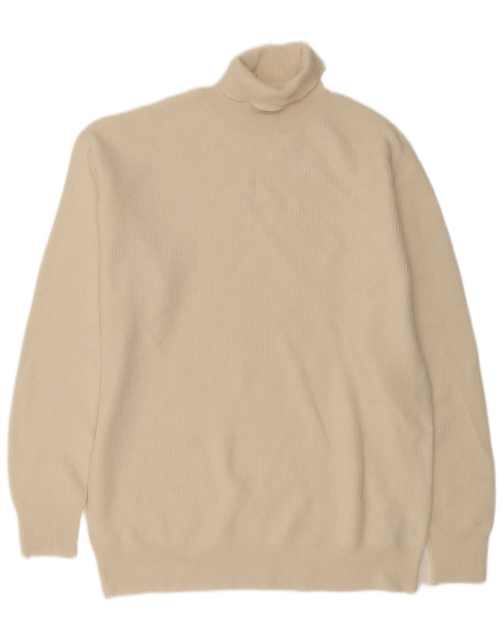 Vintage hombres rollo cuello jersey suéter XL de lana blanca