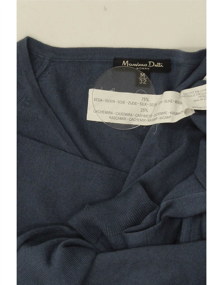 Massimo Dutti Jersey con Cuello en V para Mujer UK 42 Seda Azul Medio