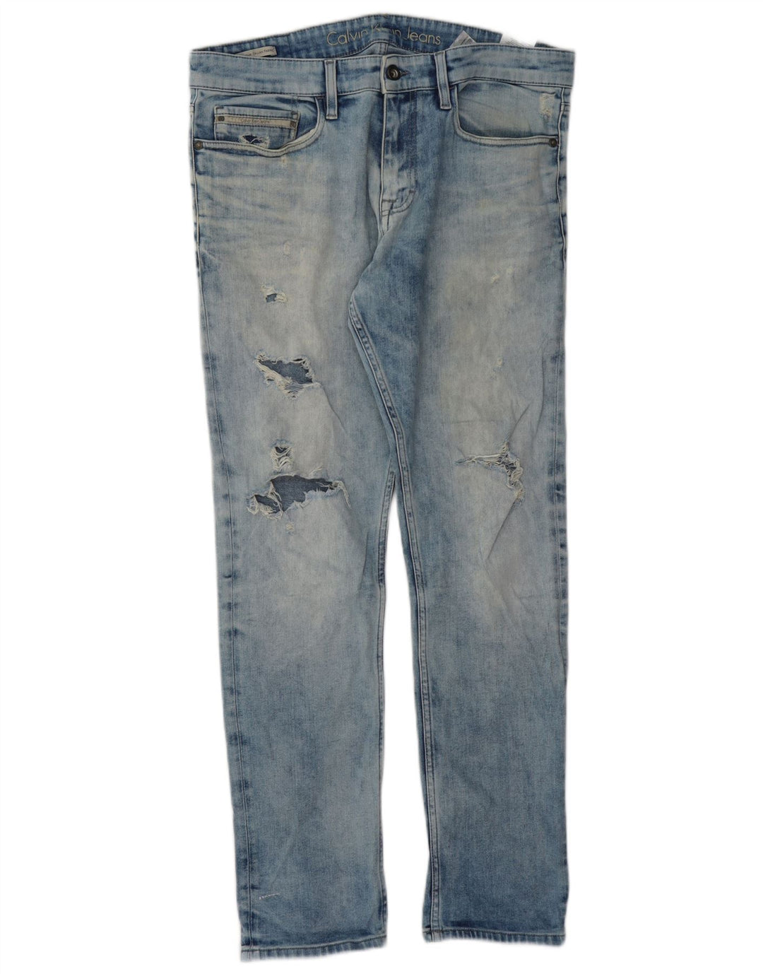 CALVIN KLEIN Vaqueros pitillo desgastados para hombre 33 L32 Algodón azul