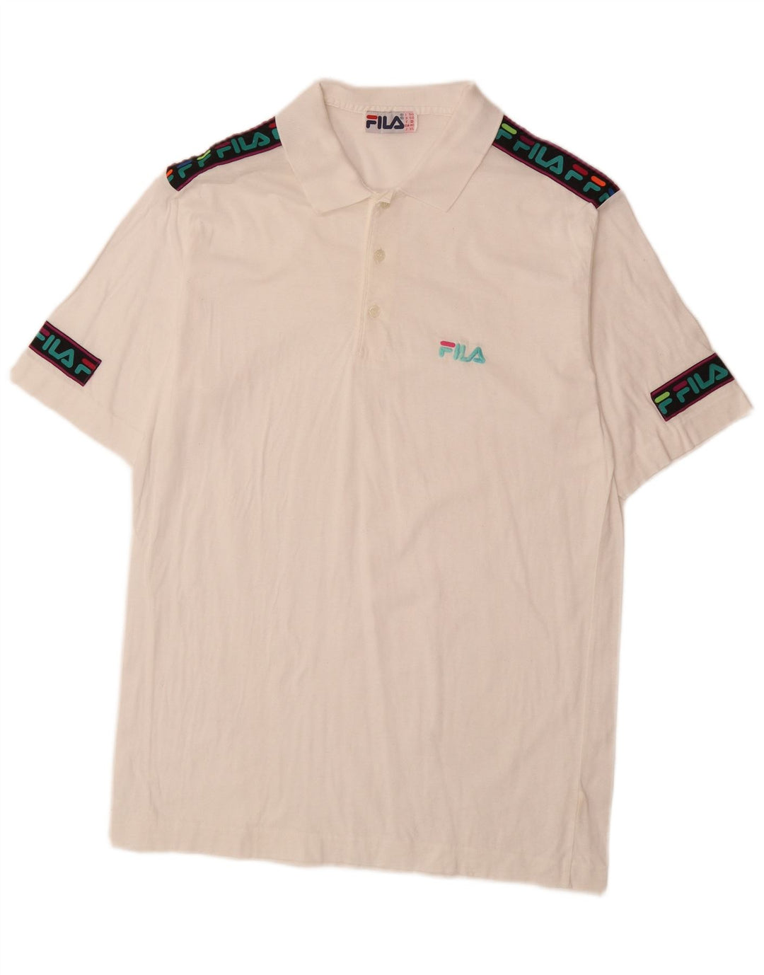 FILA Polo gráfico para hombre IT 50 Medium White Colourblock Cotton