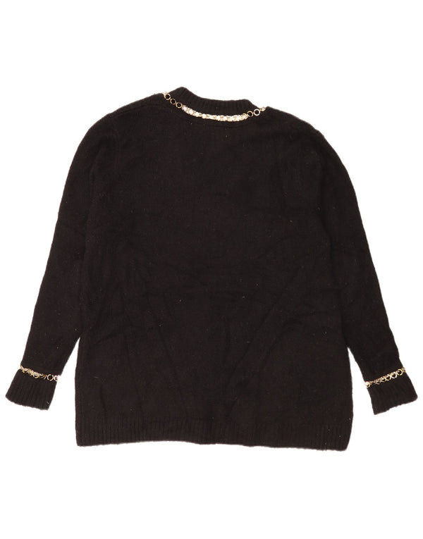 Zara Mujer Suéter De Gran Tamaño Con Cuello En V Reino Unido 10 Pequeño Acrílico Negro