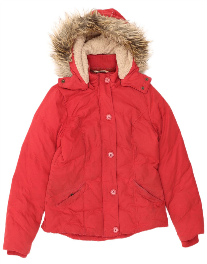 FAT FACE Chaqueta acolchada con capucha para mujer UK 10 Small Red Poliéster