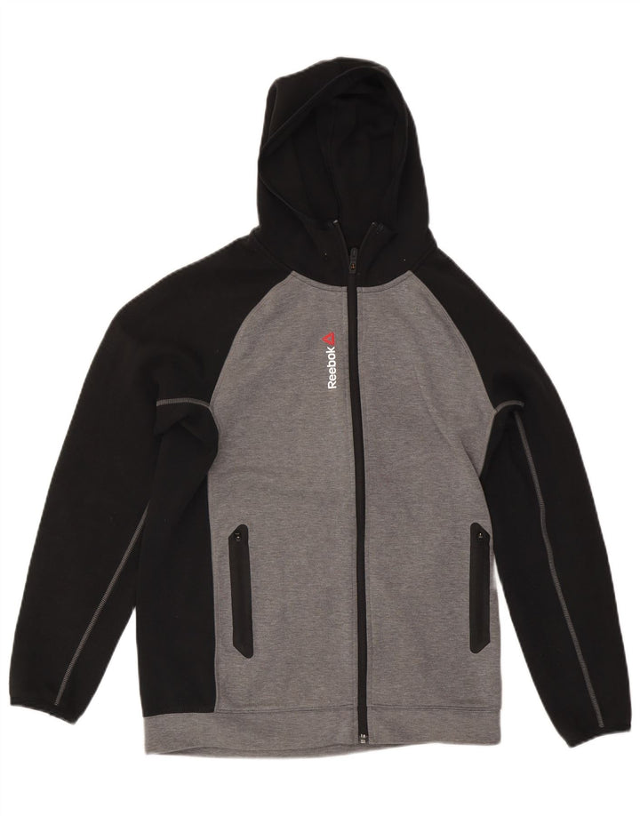REEBOK Suéter con capucha y cremallera para hombre Pequeño Gris Colorblock Poliéster