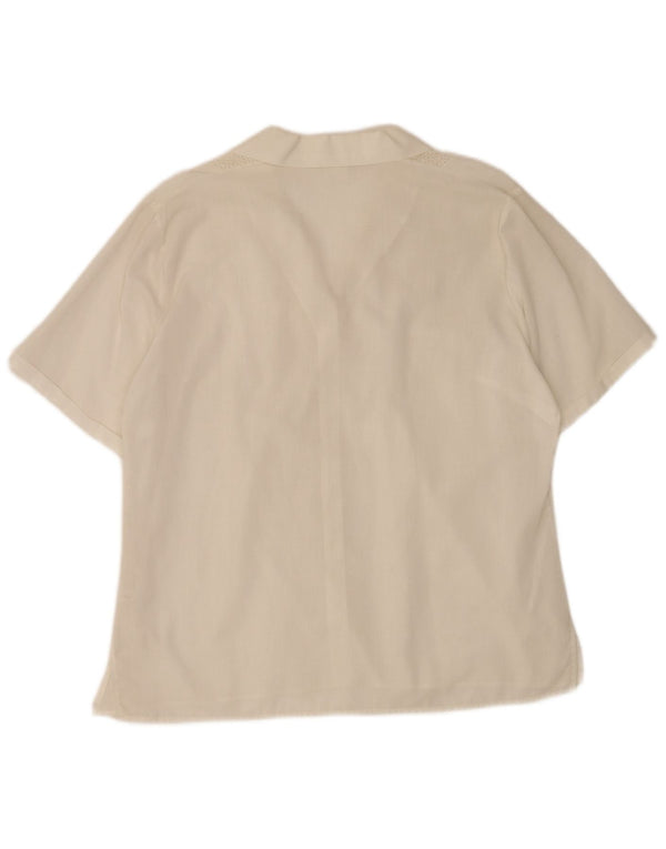 Ricamo A Mano Blusa de manga corta para mujer IT 48 XL Algodón floral blanco